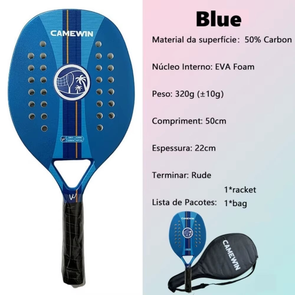 Beach Tennis Racket Padel Paddle 50% Carbon Fiber EVA Core Tennis Racket Lightweight with Protective Bag Cover Soft Face
